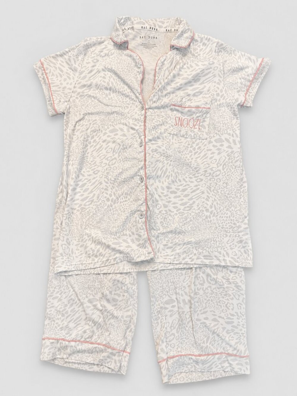 Rae Dunn Gray Abstract Animal Print 2pc Pajama Set S Button Up Jogger Sleepwear